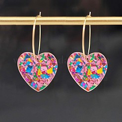 Orecchini a cerchio da donna con cuore glitterato in acrilico e lega di ferro&nbsp;FS-WG2AED5-02