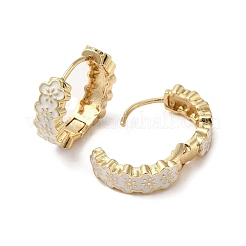 Pendientes de aro de latón chapado en oro real de 18k con flores&nbsp;EJEW-L268-017G-02