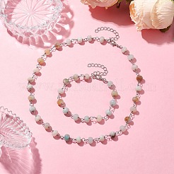 Ensembles de bracelets et colliers à maillons en amazonite naturelle rondelle&nbsp;SJEW-JS01295-02