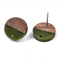 Orecchini a bottone in resina opaca e legno di noce&nbsp;MAK-N032-008A-B03
