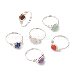 Runder natürlicher Amethyst/grüner Aventurin/Karneol/Rosenquarz/Tigerauge/Lapislazuli geflochtener Fingerring&nbsp;RJEW-JR00743-01