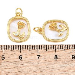 Pendentifs en laiton sertis de micro-pavés de zircone cubique transparente et de coquillage blanc&nbsp;CU-CBA9482-02G-02