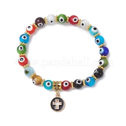 Pulseras planas redondas con dije de esmalte en forma de cruz&nbsp;BJEW-JB12269-03