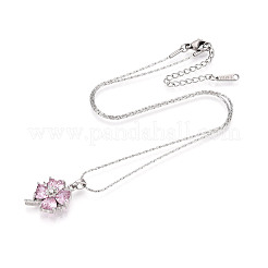 Messing Zirkonia Kleeblatt Anhänger 304 Edelstahl Kette Halsketten&nbsp;NJEW-T018-03P