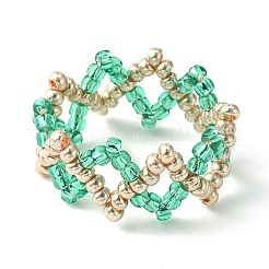 Anello da dito con onda di perline intrecciate con semi di vetro&nbsp;RJEW-MZ00011