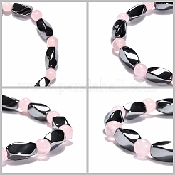 Pulseras elásticas redondas de cuarzo rosa natural&nbsp;BJEW-G072-3