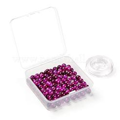 100 Stück 8 mm gefärbte und erhitzte natürliche rosa Tigerauge-Rundperlen&nbsp;DIY-LS0002-66