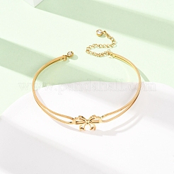 Bracciali rigidi da donna in acciaio inossidabile 304 con fiocco e strass.&nbsp;BJEW-Z176-02G