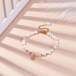Armband aus natürlichen Rosenquarzsplittern und Perlen&nbsp;BJEW-JB08236-01