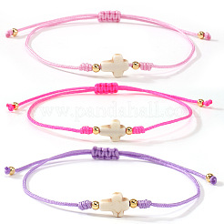 3 bracciale intrecciato con perline sintetiche tinte di turchese bianco e ottone&nbsp;QB7029-13