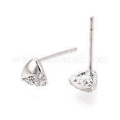 Orecchini a bottone triangolari in ottone con micro pavé di zirconi trasparenti&nbsp;EJEW-L278-03P