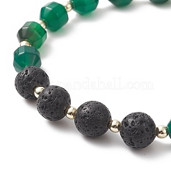 Juegos de pulseras elásticas con cuentas de ágata teñida y roca de lava natural&nbsp;BJEW-JB09181