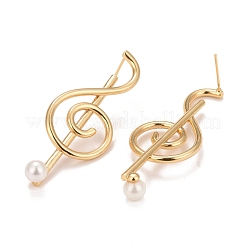 Orecchini pendenti con nota musicale in ottone placcato a cremagliera con perla acrilica da donna&nbsp;EJEW-C022-21G