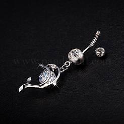Piercing Schmuck echte platinierte Messing Strass Delphin Nabel Ring Bauchringe&nbsp;AJEW-EE0001-63