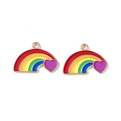 Colgantes de esmalte de aleación de orgullo de color arcoíris, arcoíris con dijes de corazón, la luz de oro, colorido, 14.5x21x1.5mm, agujero: 2 mm