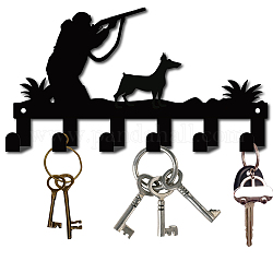 Perchas de gancho montadas en la pared de hierro, estante organizador decorativo con 6 ganchos, para bolso ropa llavero bufanda colgante titular, hombre y perro, gunmetal, 14.8x27 cm