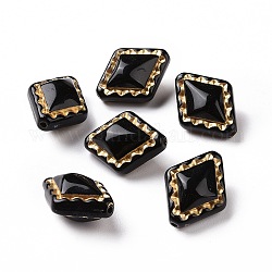 Plaquage de perles acryliques opaques, métal doré enlaça, losange, noir, 18x14x9~9.5mm, Trou: 1.5mm, 530 pcs / 500 g