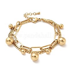 Bracelet multirangs charm boule ronde, placage sous vide 304 bracelet double chaîne en acier inoxydable pour femme, or, 7-1/2 pouce (19 cm)