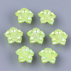 Opaque AS Plastic Shank Buttons, Pearlized, Flower, Green Yellow, 16.5x17x9mm, Hole: 3mm, about 1150pcs/500g