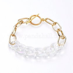Pulseras de cadena, con anillos de enlace de acrílico transparente, Cadenas de clips de aluminio y cierres de palanca de aleación, la luz de oro, 7-1/2 pulgada (19 cm)