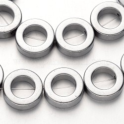 Гальванизировать немагнитных синтетический гематит бисер пряди, кольцо, со серебряным покрытием, 14x4 мм, отверстие : 1 мм, около 29 шт / нитка, 15.7 дюйм