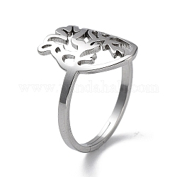 304 anillos ajustables de acero inoxidable, anillo de corazón hueco realista para mujer, color acero inoxidable, 1.5mm, diámetro interior: 16.6 mm