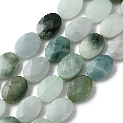 Natürliche Myanmar-Jadeit-Perlenstränge, facettiert, Flachoval, 14~14.5x10~10.5x4.5~5 mm, Bohrung: 0.9 mm, ca. 28 Stk. / Strang, 15.75'' (40 cm)