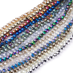 Chapelets de perles en verre électroplaqué, facette, hexagone, couleur mixte, 5x6x4mm, Trou: 1.2mm, Environ 99 pcs/chapelet, 19.2 pouce (49 cm)