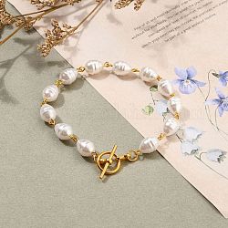 Pulseras de perlas de imitación de plástico ecológicas, con corchetes de la palanca de aleación, blanco, dorado, 8-1/8 pulgada (20.6 cm)