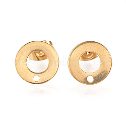 Accessoires de puces d'oreilles en 304 acier inoxydable, poussoirs d'oreilles / fermoirs de boucles d'oreilles, Anneau / cercle, or, 10mm, Trou: 1mm, pin: 0.8 mm