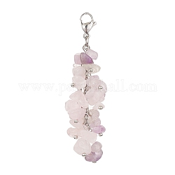 Décorations de pendentif en perles de quartz rose naturel et d'améthyste, Fermoirs mousquetons en 304 acier inoxydable, 66~69mm