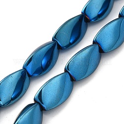 Chapelets de perles en hématite synthétique électrolytique sans magnétiques, Plaqué longue durée, torsion, bleu plaqué, 20~21x11.5~12x11mm, Trou: 1.8mm, Environ 20 pcs/chapelet, 16.02'' (40.7 cm)