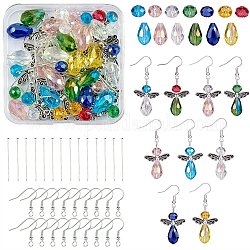 Kit per la creazione di orecchini con perline sfaccettate fai da te, comprese leghe e perle di vetro, ganci e spille per orecchini in ferro, colore misto, 98pcs/scatola