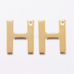304 Stainless Steel Charms, Letter, Initial Charms, Real 18k Gold Plated, Letter.H, 11x6~12x0.8mm, Hole: 1mm