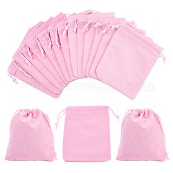 NBEADS 20 Pcs Velvet Drawstring Bags, 12x10cm Rectangle Necklace Earrings Jewelry Pouches Candy Sack Gift Storage Bags for Party Wedding Christmas Favors, Pink