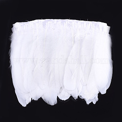 Corte de flecos de plumas de ganso, accesorios de vestuario, teñido, blanco, 145~195 mm, aproximamente 2 m / bolsa