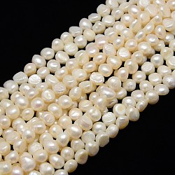 Brins de perles de culture d'eau douce naturelles de qualité aa, deux faces polies, blanc crème, 7~8x5~6mm, Trou: 0.8mm, Environ 44~46 pcs/chapelet, 13.77~14.17 pouce