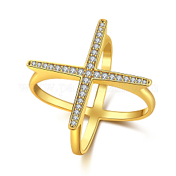 Anelli incrociati in ottone con micro pavé di zirconi, doppi anelli, x anelli, chiaro, oro, misura degli stati uniti 9 (18.9mm)
