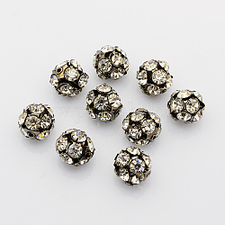 Латунные бусины со стразами , с железным одноядерным, класс А, металлический черный, круглые, кристалл, 14 мм диаметром, отверстие : 2 мм