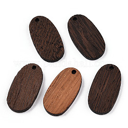 Pendenti in legno wengè naturale, undyed, fascini ovali, marrone noce di cocco, 27.5x15x3.5mm, Foro: 2 mm