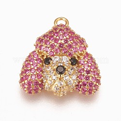 Messing Micro Pave Zirkonia Welpen Anhänger, Pudel Hund Charme, neon rosa , golden, 15x14.5x5 mm, Bohrung: 1.2 mm