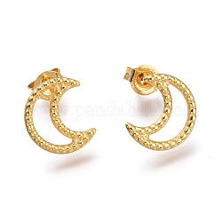 304 Stainless Steel Crescent Moon Stud Earrings, with Ear Nuts, Golden, 11x9.5x1.5mm, Pin: 0.7mm