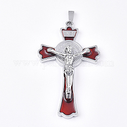 Gros pendentifs d'émail en alliage, pour Pâques, crucifix croix, platine, 75x44x11.5mm, Trou: 8~10x3~4mm