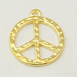 Hammered Tibetan Style Alloy Peace Sign Pendants, Lead Free and Cadmium Free, Golden, 23x2mm, Hole: 2mm