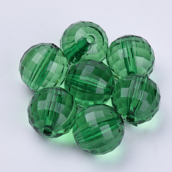 Perles en acrylique transparente, facette, ronde, vert foncé, 20x19.5mm, Trou: 2.9mm, environ 105 pcs/500 g