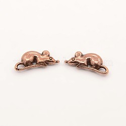 Alloy Animal Mouse Rat Charms Pendants, Nickel Free, Red Copper, 18x8x3mm, Hole: 3x1mm