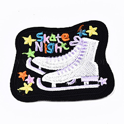 Pattini da ghiaccio con appliques di word skate night, stoffa per ricamo computerizzata stirare / cucire toppe, accessori costume, nero, 52x62x1.5mm