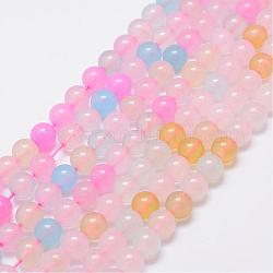 Cordes de perles de calcédoine naturelles, teinte, ronde, couleur mixte, 8mm, Trou: 1mm, Environ 48 pcs/chapelet, 14.96 pouce (38 cm)