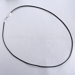 Round Leather Cord Necklaces Making, with 304 Stainless Steel Lobster Claw Clasps, Black, 18.9inch, 2mm