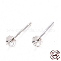 925 Sterling Silver Stud Earring Findings, Silver, Tray: 3mm, 13mm, pin: 0.7mm